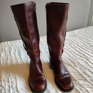 NICOLE Women's Brown Genuine Leather Riding Boots